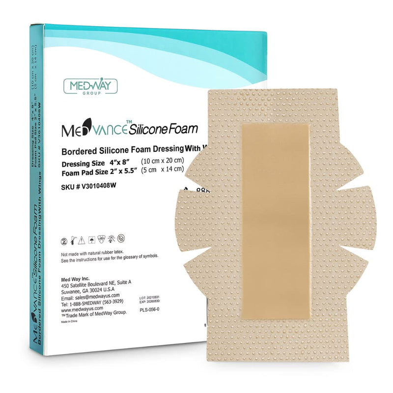 [Australia - AusPower] - MedVanceTM Silicone - Bordered Silicone Adhesive Foam Dressing, Post Elbow, Shoulder Knee Surgery, (4"x8" w/ Wings) 4"x8" w/ Wings 