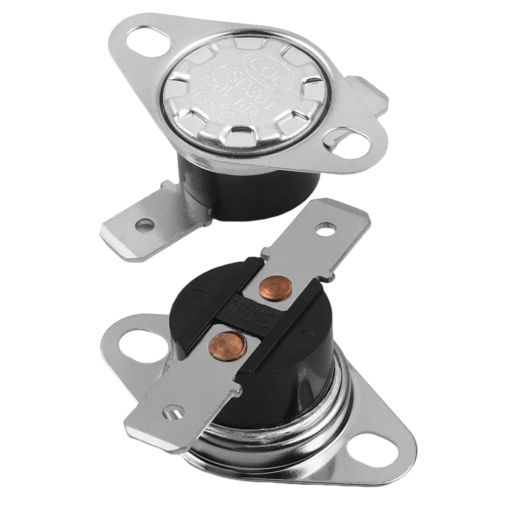 [Australia - AusPower] - Heyiarbeit 2pcs KSD301 Thermostat 135 Degrees 10A N.C Adjust Snap Disc Temperature Switch for Microwave, Oven, Coffee Maker 