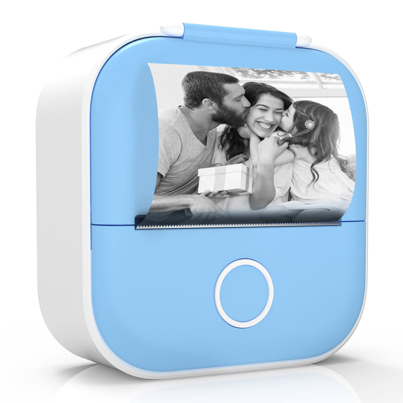 [Australia - AusPower] - Odaro T02 Inkless Mini Thermal Pocket Printer, Bluetooth Wireless Mobile Small Printer, Portable Sticker Printer for Memo, Notes, Photos, Journal, Gift for Kid, Blue with 1 Roll White Label Paper 