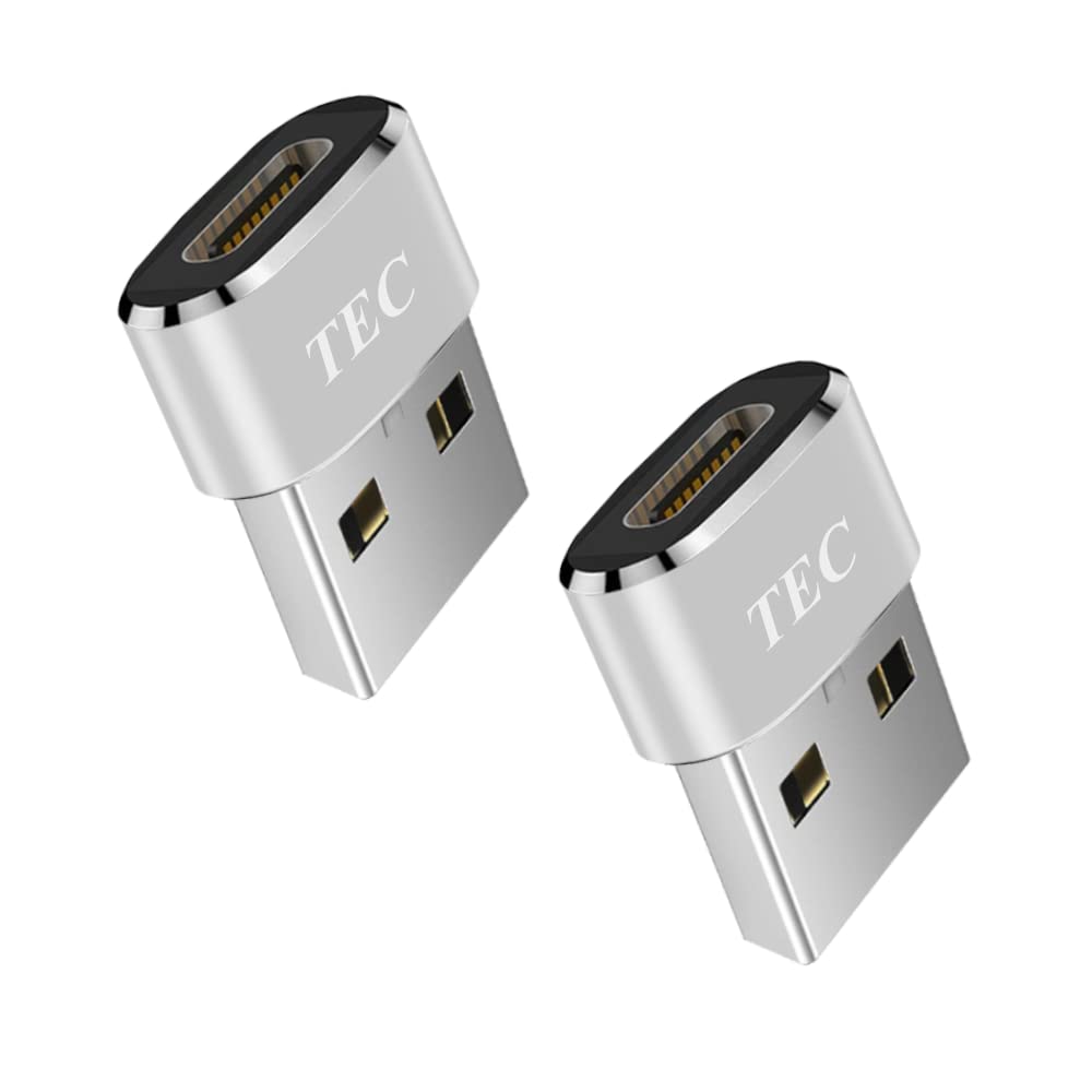 [Australia - AusPower] - 2-Pieces Set TEC USB Type C to USB A Adapter USB Data Transfer 5V 3A Fast Charging Connector Compatible with MacBook Pro/Air/iPad Pro 2020/Surface/Sony Xperia/Samsung/MagSafe Charger, Silver 
