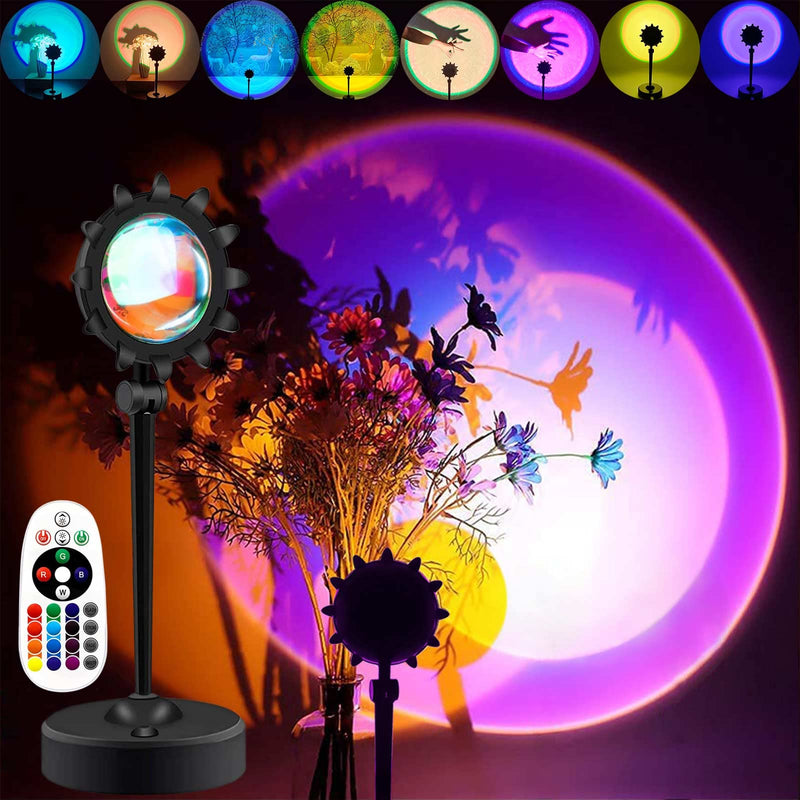 [Australia - AusPower] - YouOKLight Sunset Lamp Projector, Sunset Projector Light LED 16 Colors Brightness Adjustable Projection Night Light with Remote Control USB Charging for Photography Party Home Living Room Bedroom Rgb, Remote Control, Sunflower 