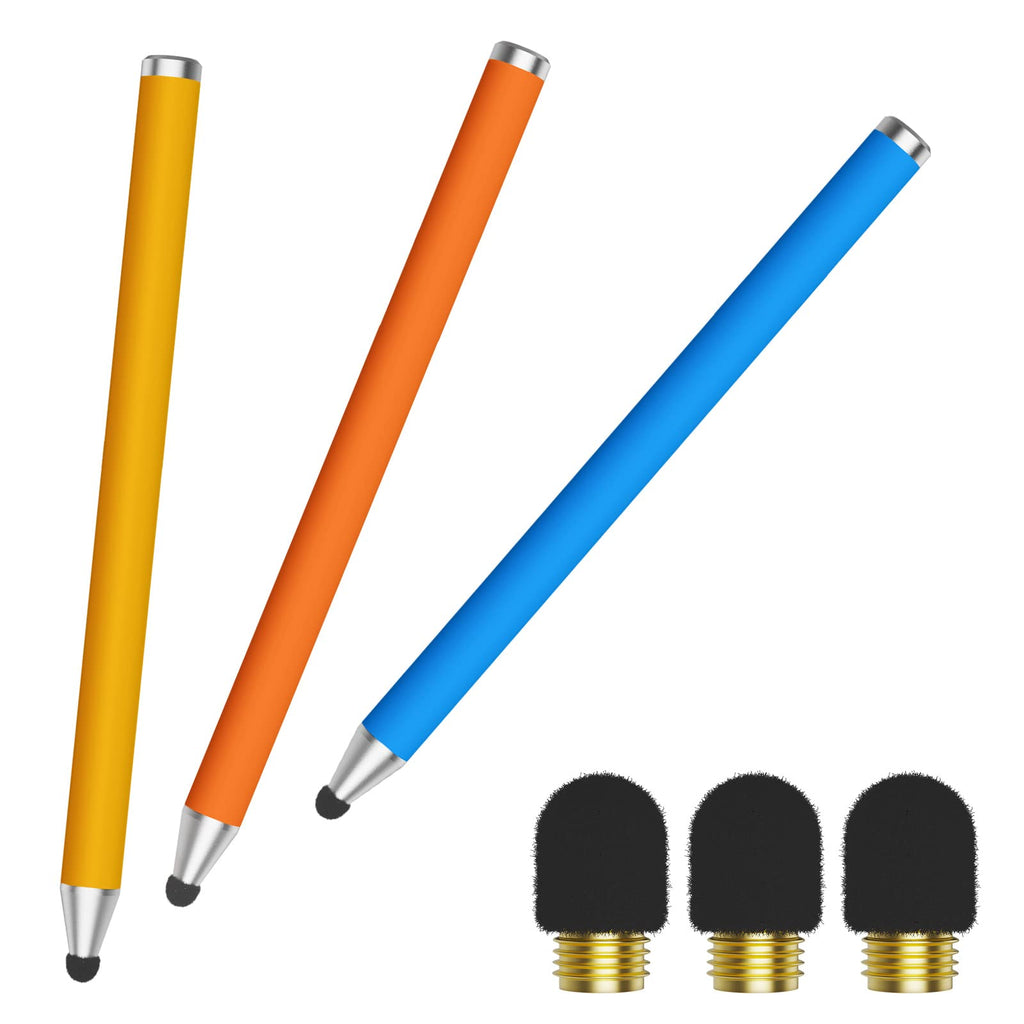 [Australia - AusPower] - Stylus Pens for Touch Screens, StylusHome Carbon Fiber Tips Stylus Pencil with 3 Replacement Tips, Universal Stylus for iPad iPhone Tablets Android Kids Tablets - 3 Pack (Yellow/Blue/Orange) 
