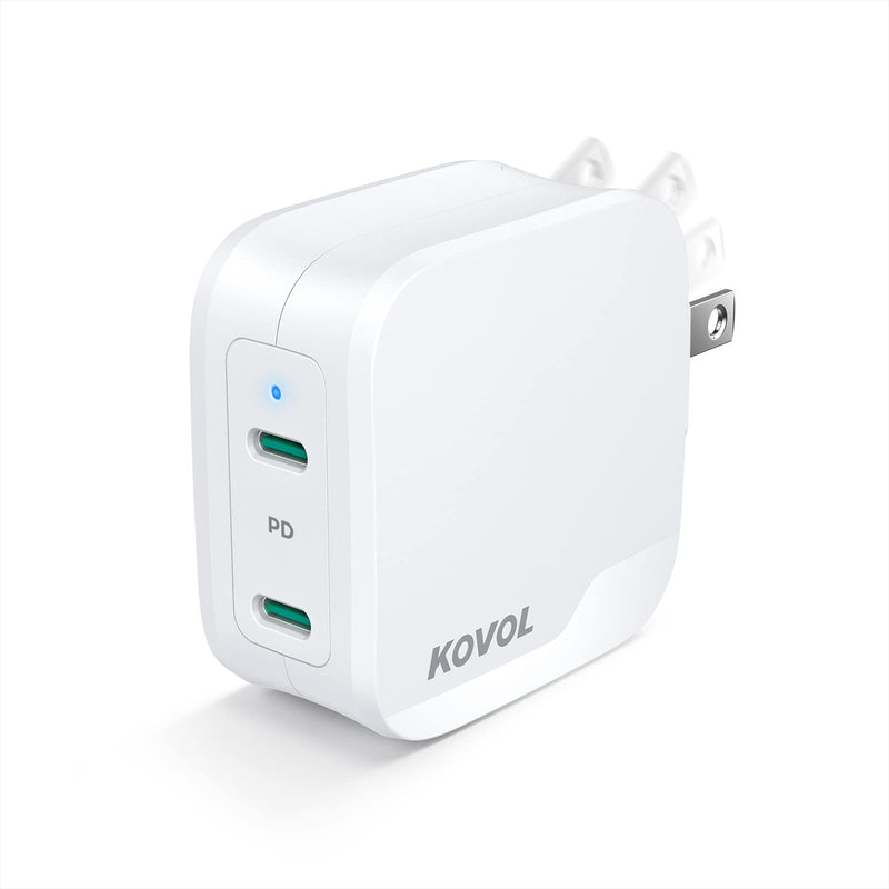 [Australia - AusPower] - Dual USB C Wall Charger, KOVOL Sprint 40W Fast Charging Block, PD 2-Port Dual 20W, Single 30W PPS 25W Power Adapter Foldable for iPhone 13/12 Pro Max, Galaxy S21/S20/Note20, iPad Pro/Air and More 