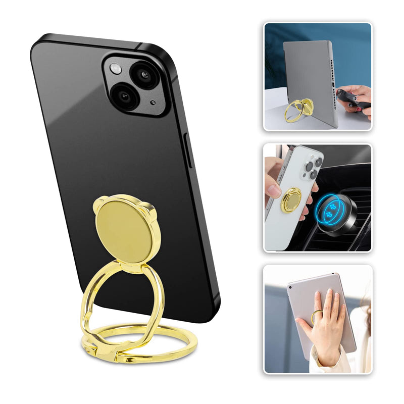 [Australia - AusPower] - Cell Phone Ring Holder Finger Kickstand, 360°Rotation Phone Grip Foldable Cell Phone Stand Work with Magnetic Car Mount Compatible with iPhone iPad Smartphones Tablets (2 Pack,Golden) 