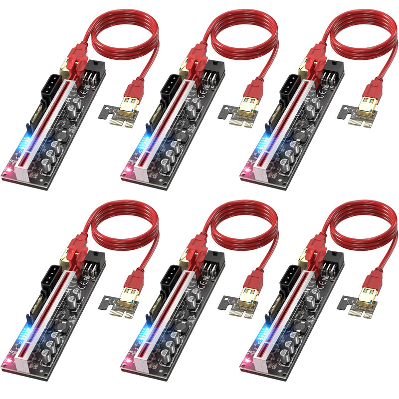 [Australia - AusPower] - EDUP LOVE PCI-E GPU Riser Express Cable with 5 Solid Capacitors,Marque Light,16X to 1X Bitcoin/Ethereum ETH Mining Mini Graphics Riser Card Adapter ( Pack of 6) 6PCS/PACK 