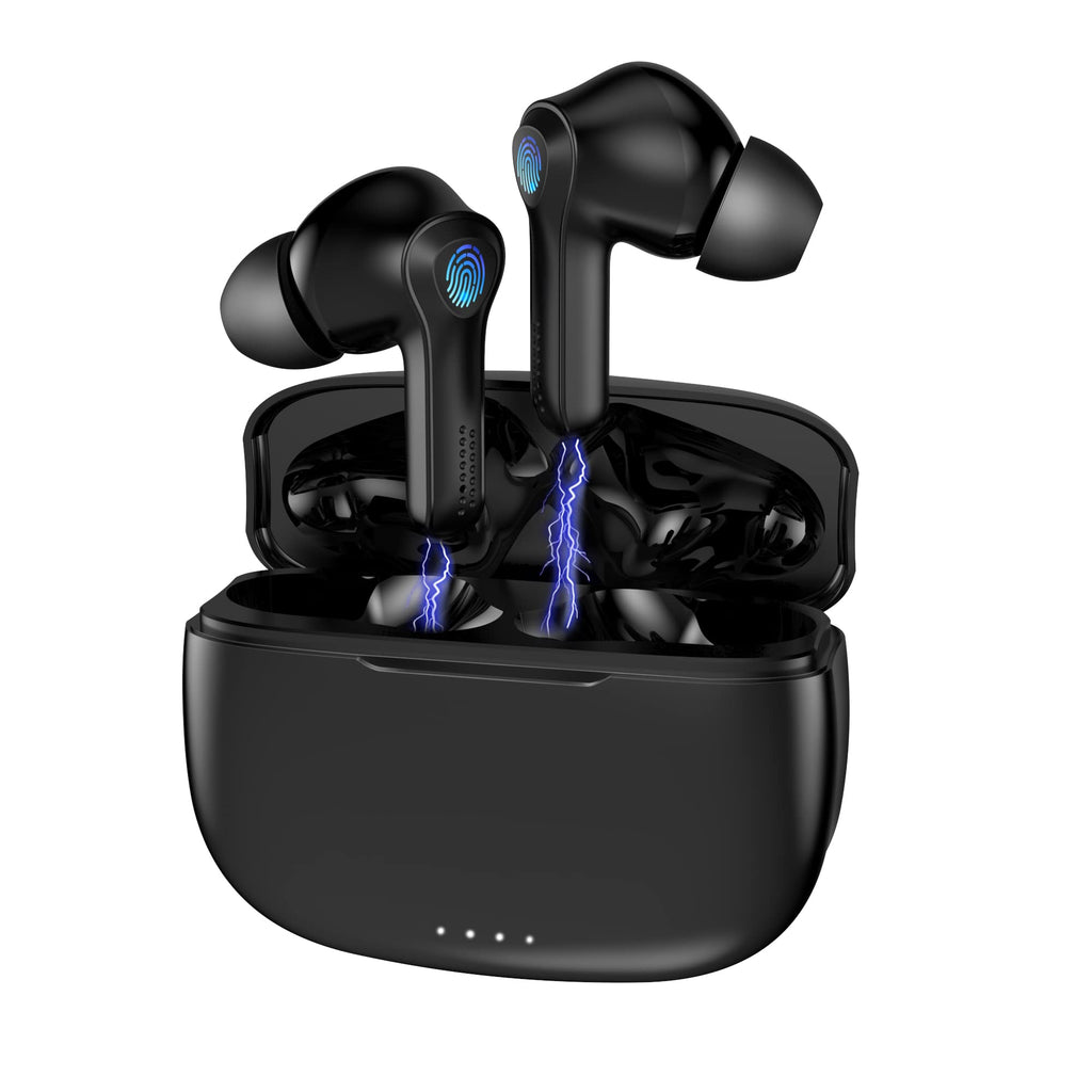 [Australia - AusPower] - Black Bluetooth Earbuds, True Wireless Earbuds 30H Playback IPX5 Waterproof Semi in-Ear Sports Headphones with Microphone Deep Bass USB C Charging Case CVC8.0 Noise Cancelling Headset for Sport Gym Black 