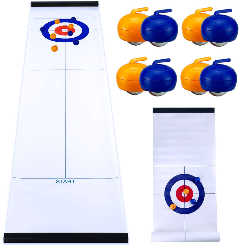 [Australia - AusPower] - Tabletop Curling Game for Kids Adults, Family Table Top Games Indoor Sports Curl Board Game Set Mini Shuffleboard Pucks with 8 Rollers, Easy to Set Up 