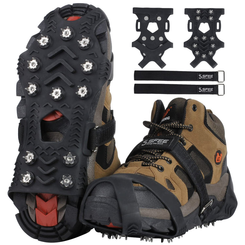 [Australia - AusPower] - Sfee Crampons for Winter Boots, Upgraded Ice Cleats Stainless Steel Microspikes Women Men Anti Slip Ice Traction Cleats Grips with Straps, Perfect for Hiking, Walking, Climbing, Ice Fishing 