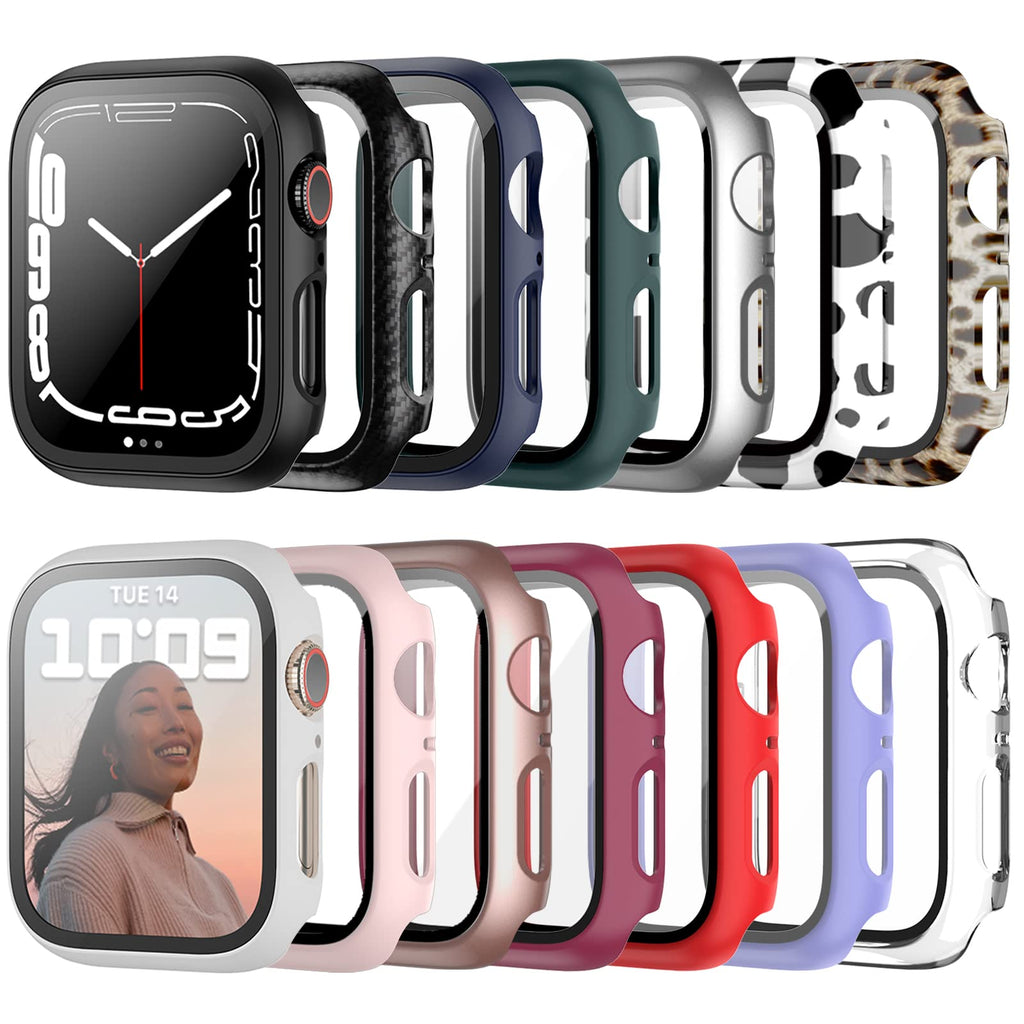 [Australia - AusPower] - 14 Pack Case with Tempered Glass Screen Protector for Apple Watch Series 7 41mm,JZK Hard PC Full Coverage Slim Guard Bumper Protective Cover HD Ultra-Thin Cover for iWatch 41mm Accessories 