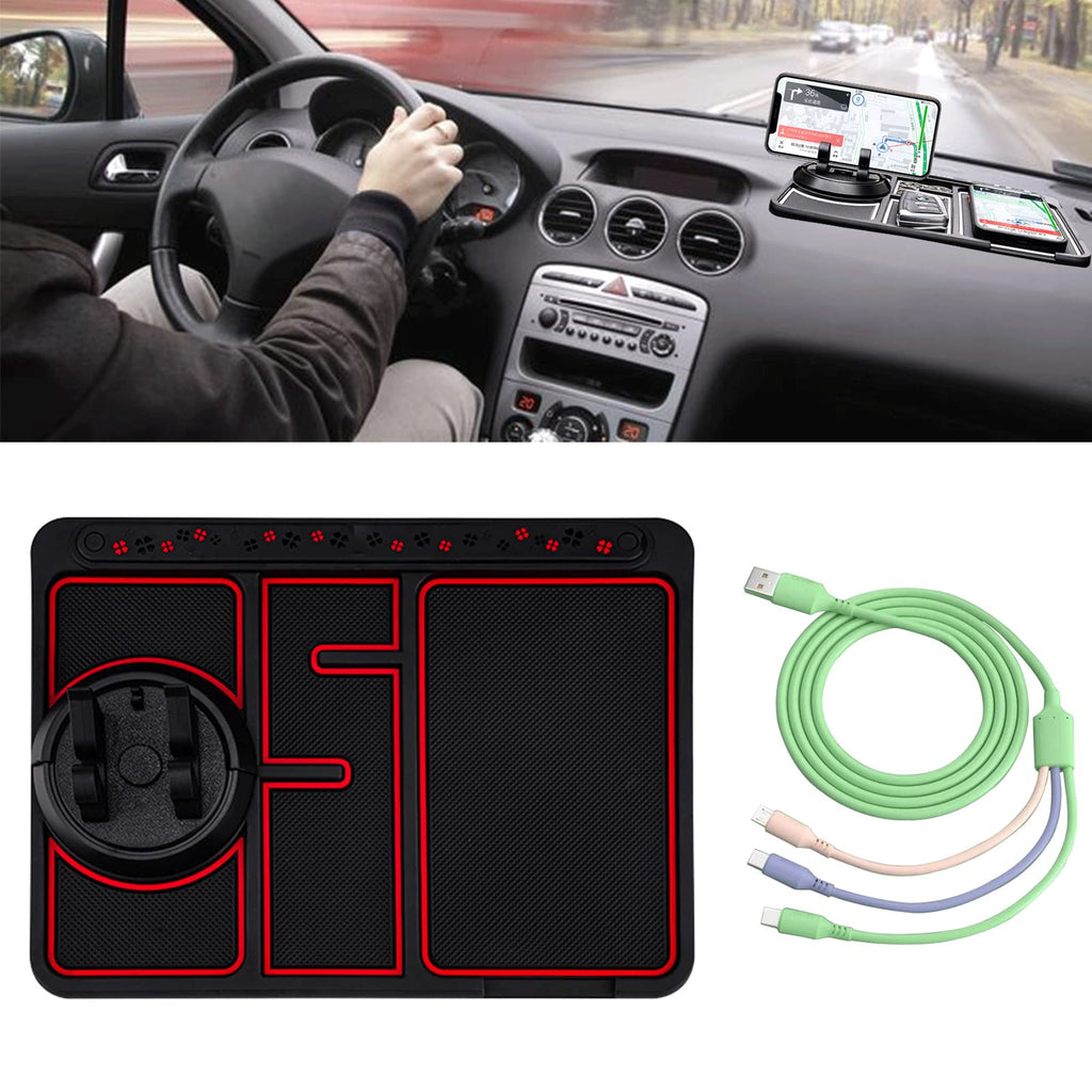 [Australia - AusPower] - EODXCOM Non-Slip Phone Pad for 4-in-1 Car,Sticky Dash Mat with 360° Rotating Design,with Charging Cable,with Replaceable Temporary Parking Card Number Plate and Aromatherapy (Red) Red 