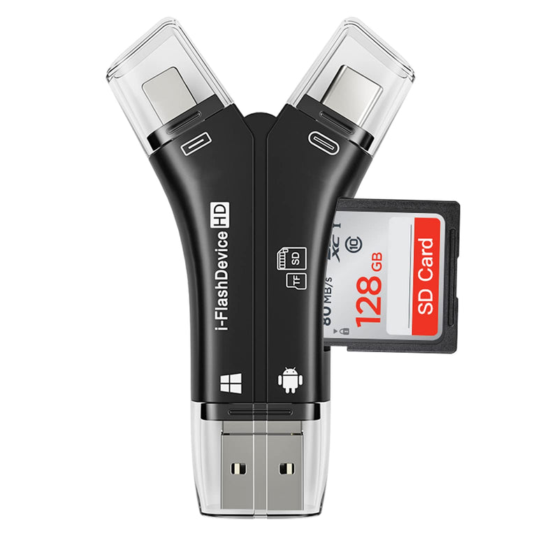 [Australia - AusPower] - ZOIOT SD Card Reader for iPhone / iPad / MacBook / Android / Camera / Computer 4 in 1 Micro SD Card Reader USB C Memory Card Reader Portable Trail Camera Viewer Compatible with SD TF (Black) 