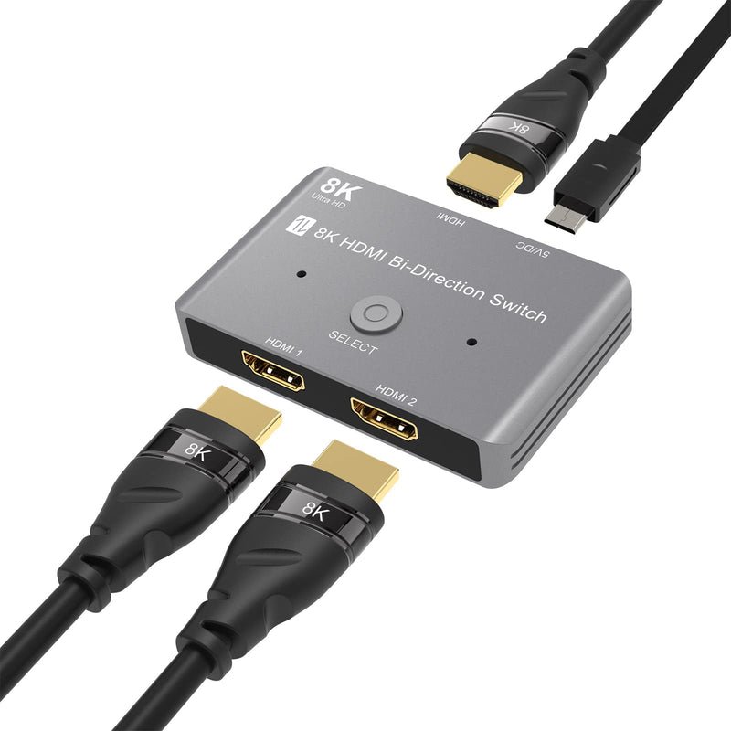 [Australia - AusPower] - HEZOOMS HDMI 2.1 Switch Bi-Directional 8K HD Splitter 8K@60Hz 4K@120Hz 1in 2 Out 2in 1 Out High Speed 48Gbps Switcher Adapter Compatible with Xbox Series X Series S PS5 