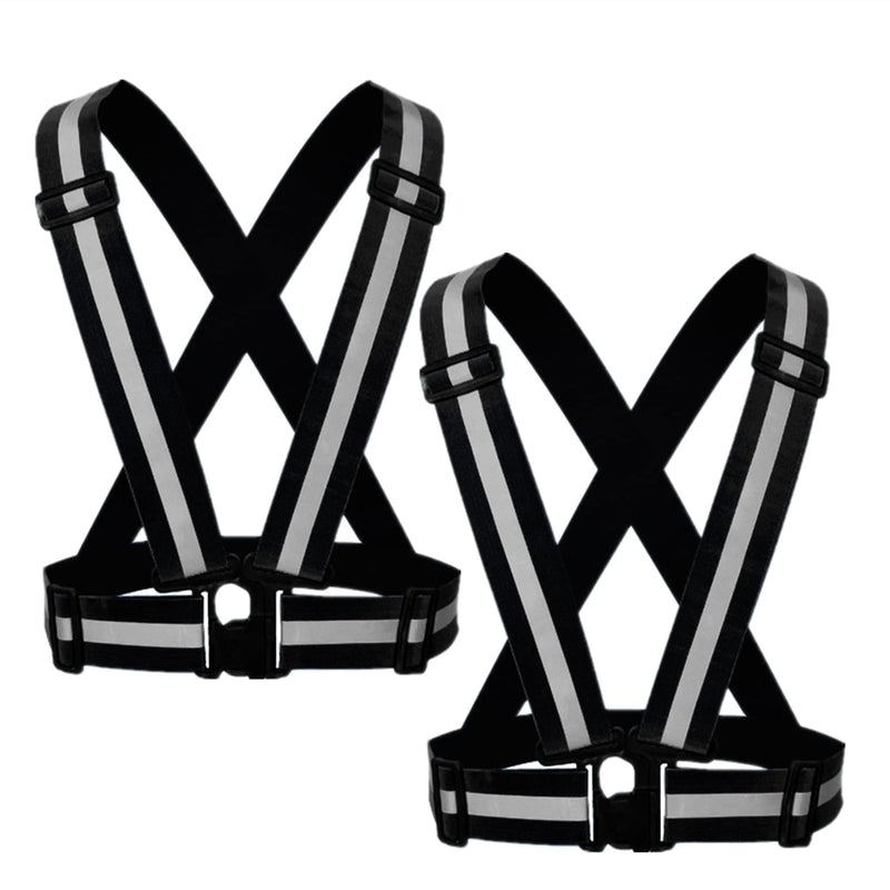 [Australia - AusPower] - Nothers Reflective Vest 2 Pack, High Visibility Reflective Running Gear Safety Vest Straps for Men Women Kids for Night Walking Cycling, Black 