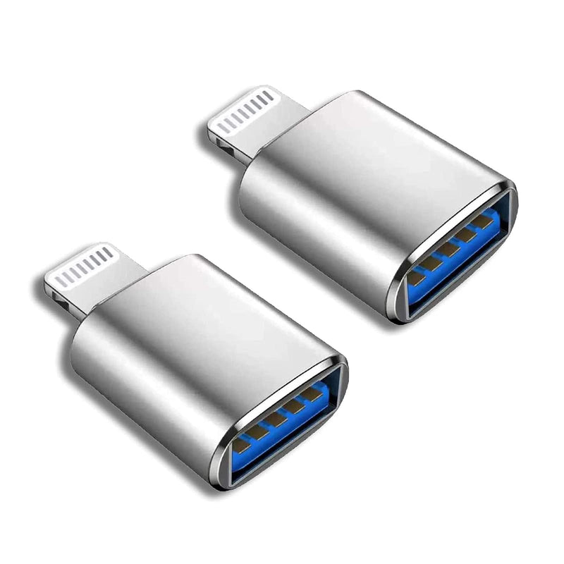 [Australia - AusPower] - (Apple MFi Certified) Lightning Male to USB Female Camera Adapter,2 Pack Portable USB Camera Adapter OTG Data Sync Converter for iPhone13/12/11/Xr/X/XS/8/7/Card Reader/Flash Drive/Mouse/MIDI Keyboard silver 
