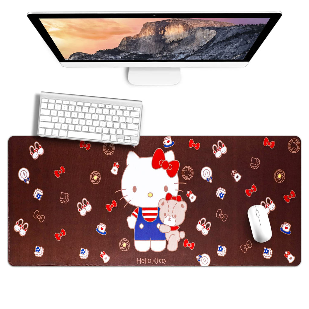 [Australia - AusPower] - Pink Kitty Gaming Mouse Pad with Stitched Edge Non-Slip Rubber Base Mousepad Waterproof Desk Writing Mat for Laptop Computer(11.8*27.5 inch)-A kitty-B 