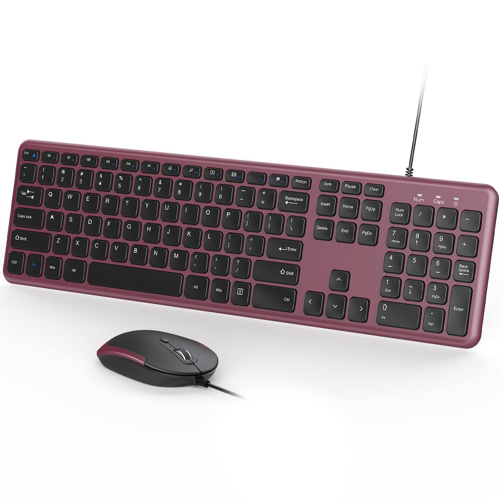 [Australia - AusPower] - Wired Keyboard and Mouse, Ultra Thin Full Size USB Wire Corded Keyboard Mouse Combo Set with Number Pad for Computer, Laptop, PC, Desktop, Notebook, Windows 7, 8, 10 Red 