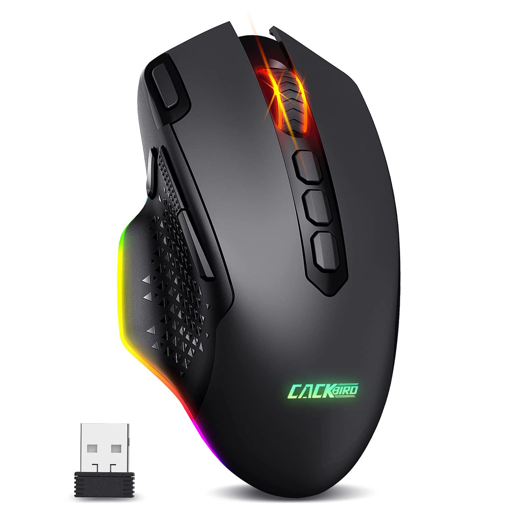 [Australia - AusPower] - CACKBIRD CA282 Wireless Gaming Mouse, 9 RGB Backlit Modes,10000 DPI, 10 Programmable Buttons Fire Button, Type-C Rechargeable Gaming Mouse for PC Gamers Computer Laptop Desktop Chromebook Mac, Black 