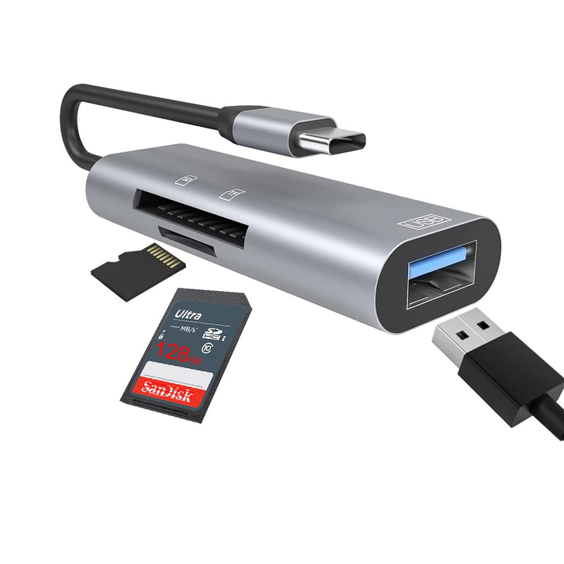 [Australia - AusPower] - USB C SD Card Reader Micro SD Viewer 3-in-1 Card Reader for iPad Pro USB-C to USB / SD / TF Card Adapter for MAC Simultaneous Reading Trail Cameras Viewer for Android 