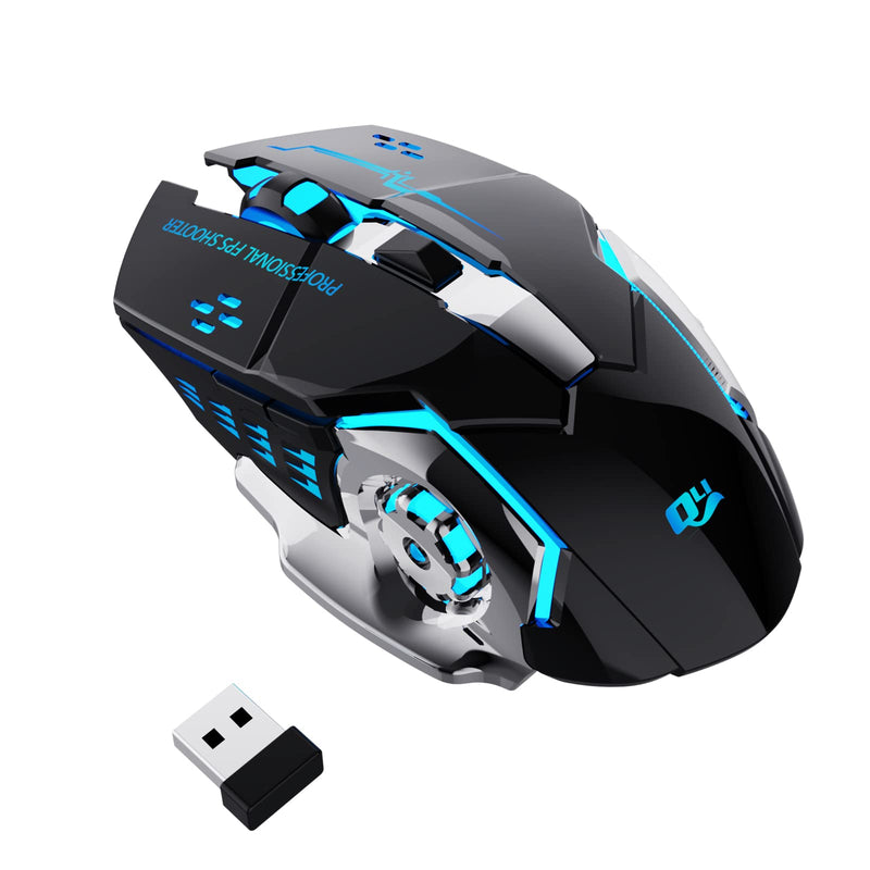 [Australia - AusPower] - QELIROKY QV13 New 2.4G Wireless Rechargeable Gaming Mouse Silent Click with 6 Buttons, 3 Adjustable Levels DPI , Colorful LED Lights for Laptop, iPad, MacOS, PC, Windows, Android (Black) 