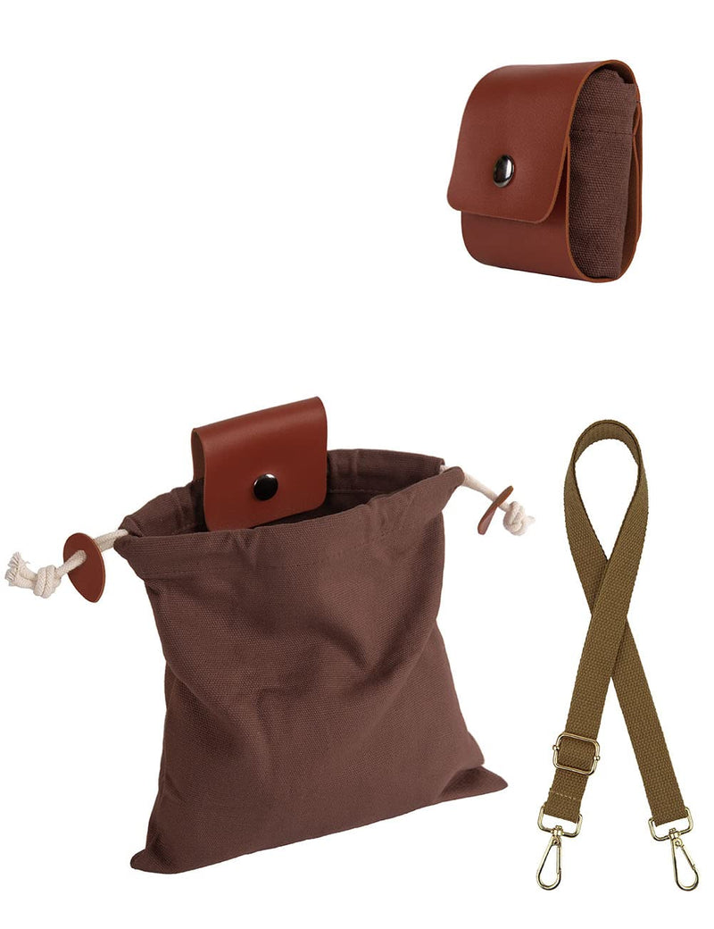 [Australia - AusPower] - Foraging Bag, Canvas Foraging Pouch for Hiking, Bushcraft, Collapsible Belt Bag for Collecting Mushrooms, Seashells, Rocks with Adjustable Shoulder Strap (Brown) Brown 