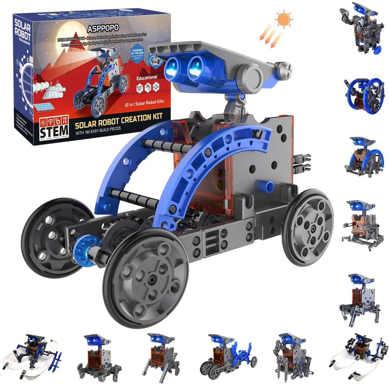 [Australia - AusPower] - ASPPOPO STEM Toys 12-in-1 Education Solar Robot Building Kits -190 Pieces DIY Science Experiment Kit for Kids Aged 8-12 and Older, Solar Powered by The Sun (Navy Blue) Navy Blue 