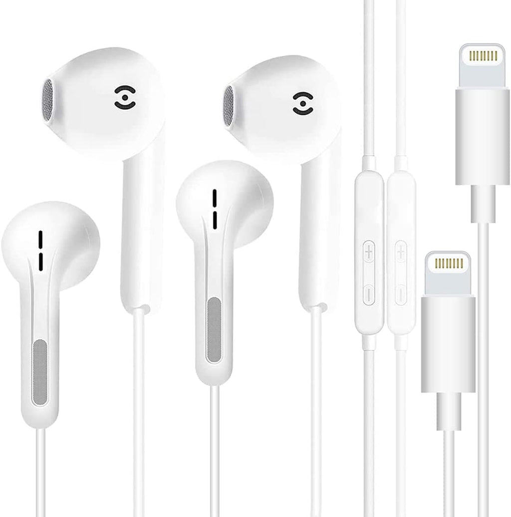 [Australia - AusPower] - 2 Pack iPhone Earbuds Wired [Apple MFi Certified] iPhone Headphones with Lightning Connector Compatible with iPhone 13/12/11/X/SE/8/7, Support All iOS System(Built-in Microphone & Volume Control) White-2 