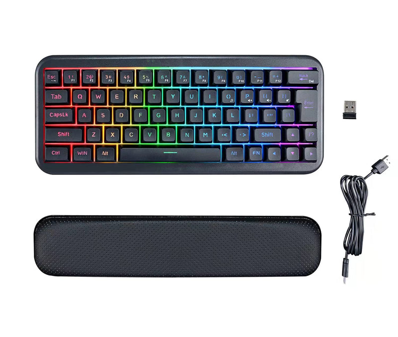 [Australia - AusPower] - 60% Wireless Gaming Keyboard,Portable 2.4G Rechargeable RGB Computer Keyboards,Compact Retro Typewriter 63 Keys Keyboard with Detachable Wrist Rest for Windows Mac PC Xbox PS4 Gamers 63 key black 