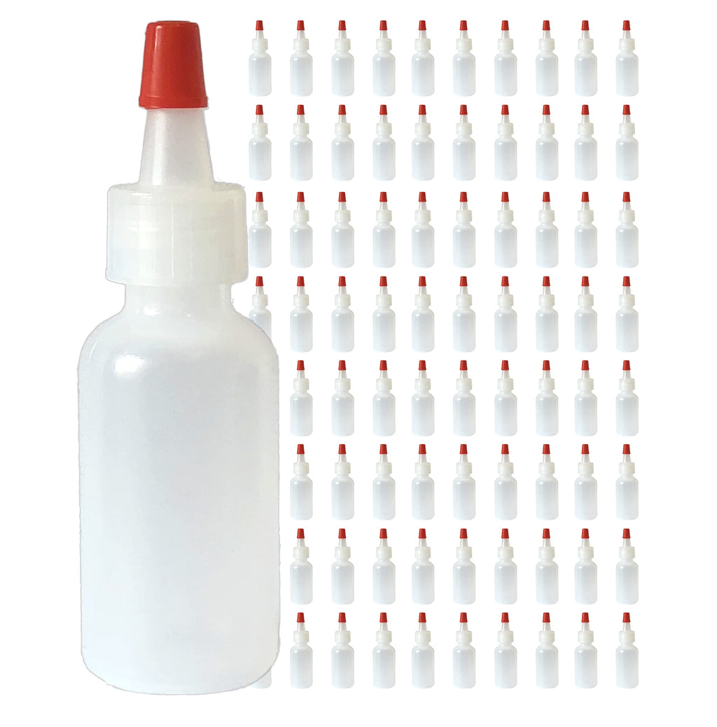 [Australia - AusPower] - 510 Central Yorker Squeeze Bottles (1/2oz, 100 Pack) Boston Round with Red Tip Caps - LDPE Plastic - Made in USA 