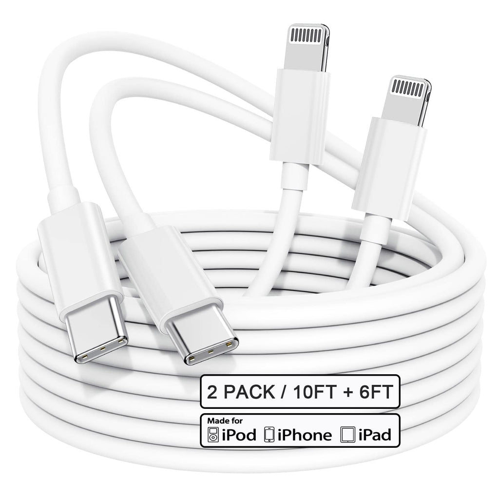 [Australia - AusPower] - [Apple MFi Certified] USB C to Lightning Cable 2 Pack (6Ft+10Ft), iPhone Fast Charger Cord, Apple Charging Cords for iPhone 13/13 pro/12/12 Mini/12 Pro Max/11/X/XR/XS/8/iPad (Charger Not Included) 6Ft+10Ft 