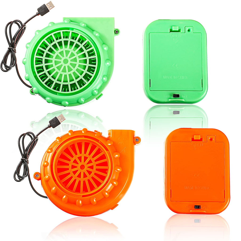 [Australia - AusPower] - Mini Fan Blower 2 Pieces Small Portable USB Inflatable Fan Replacement Orange Green Mini Blower for Halloween Dinosaur Costume Doll Alien Inflatable Game Clothing Suits 