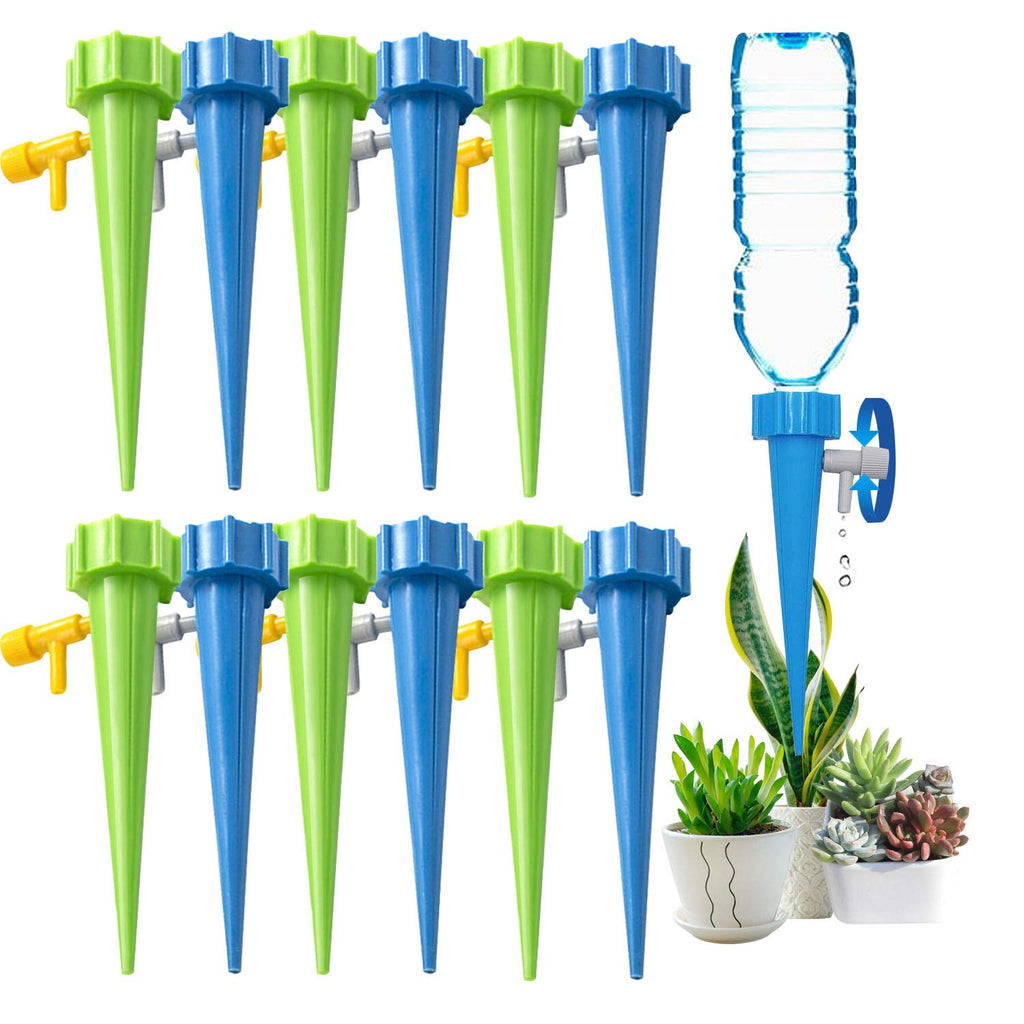 [Australia - AusPower] - Self Watering Spikes, Slow Release Control Valve Switch Automatic Irrigation Watering Drip System, Adjustable Water Volume Drip System for Vacation and Outdoor Plant Watering-12Pack（6 green&6 blue） blue&green 
