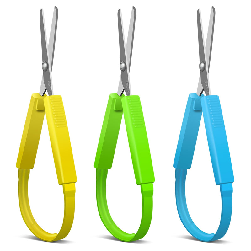 [Australia - AusPower] - Sokoweii Mini Loop Scissors for Toddlers, 5 Inch Adaptive Design, Right and Lefty Support, Easy-Open Squeeze Handles -3PCS 3Pcs (5.3inch) 