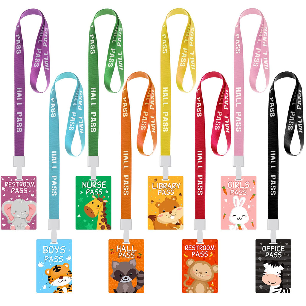 [Australia - AusPower] - 8 Set Hall Pass Lanyards Classrooms Unbreakable PVC Passes Set Teachers Present and School Supplies Bright Color Pass Including Hall Passes of Nurse, Library, Office (Animal Style) Animal Style 