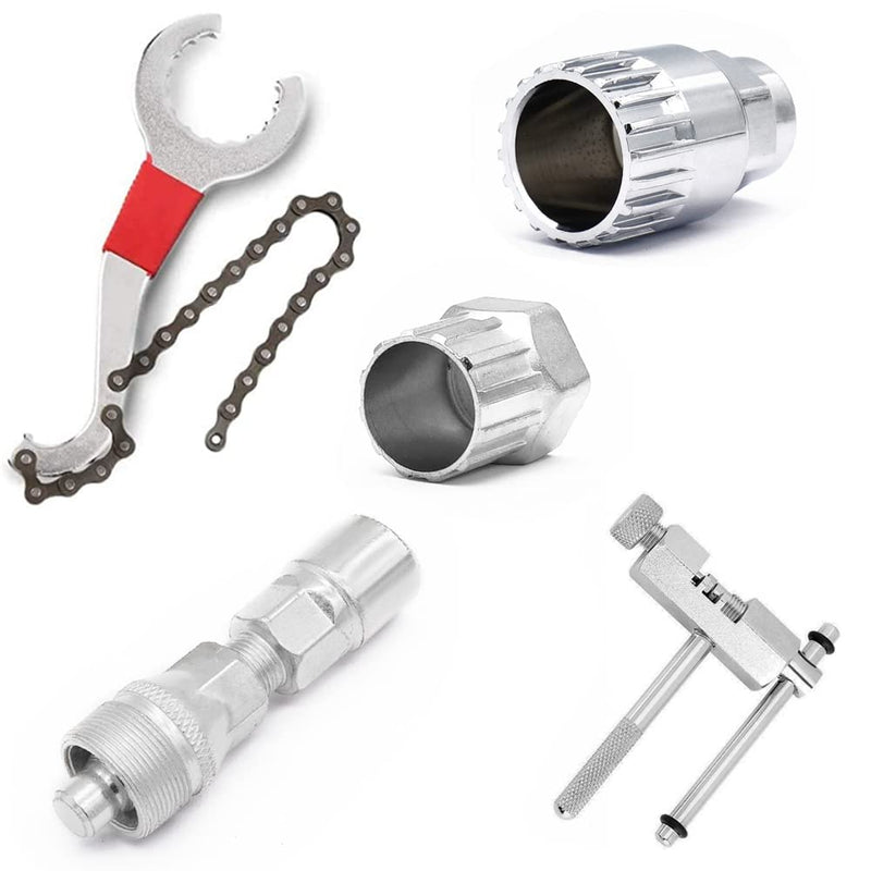 [Australia - AusPower] - 5 in 1 Mountain Bike MTB Repair Tool Kit, Freewheel Remover Tool Bike Chain Breaker Crank Extractor Wrench with chain tail Hook Bottom Bracket Removal Tools 