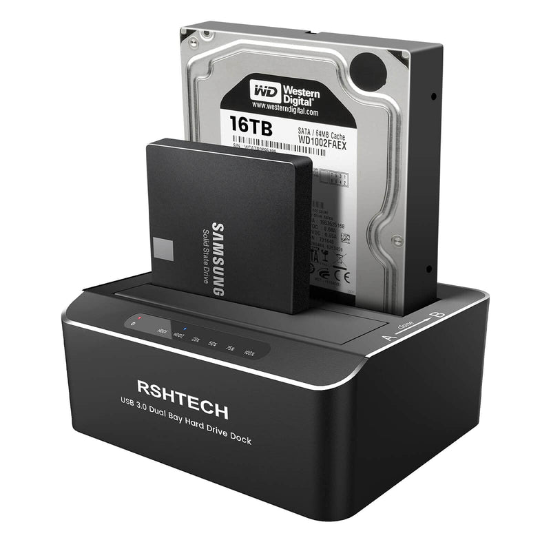 [Australia - AusPower] - Hard Drive Dock, RSHTECH Aluminum USB 3.0 to SATA Dual Bay External Hard Drive Docking Station for 2.5 & 3.5 inch SATA HDD SSD with Offline Clone/Duplicator Function, Support UASP & 2x16TB (RSH-DS01) SATA Dual-Bay Hard Drive Dock 