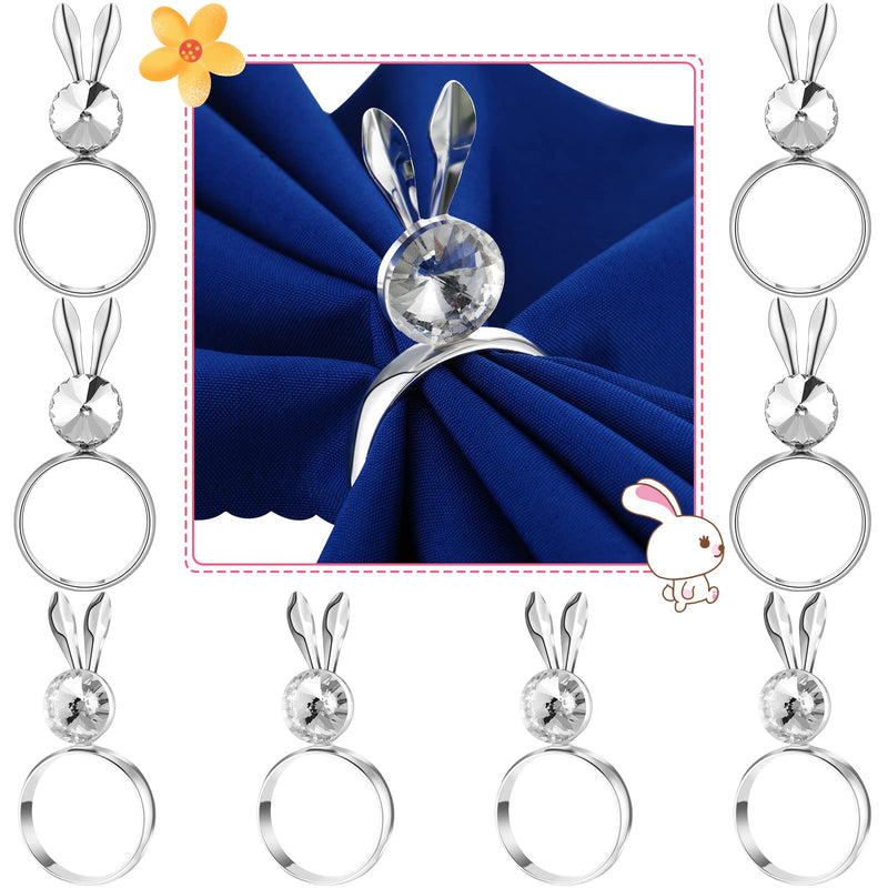 [Australia - AusPower] - 8 Pieces Bunny Napkin Ring Easter Serviette Rings Holder Buckle Easter Napkin Ring Bunny Ear Napkin Rings Metal Alloy Crystal Napkin Ring for Easter Table Decor (Silver,Lovely Style) Silver Lovely Style 