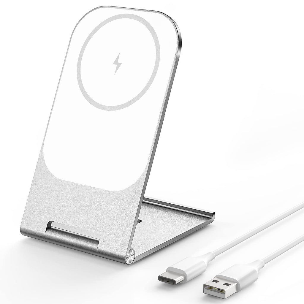 [Australia - AusPower] - Magnetic Wireless Charger for MagSafe Charger Stand for iPhone 13/13 Pro/13 Pro Max/13 mini/12/12 Pro/12 Pro Max/12 Mini Adjustable Foldable Aluminum Sliver Charging Dock Station 