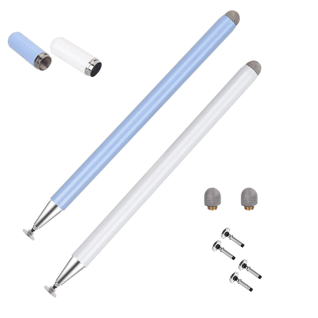 [Australia - AusPower] - Stylus Pen for iPad (2 Pcs), 2 in 1 Magnetic Disc Stylus Pencil with Magnetic Cap Compatible with iPhone/iPad/Android/Tablet and All Capacitive Touch Screens (White/Blue) white/blue 