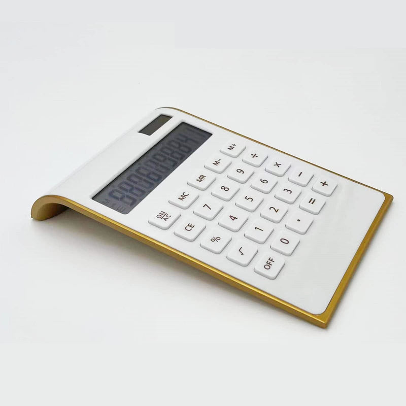 [Australia - AusPower] - Solar Gold Calculator Standard Function Desktop Calculator LCD 10-Digit Desktop Calculator for Office, Home, (White) 