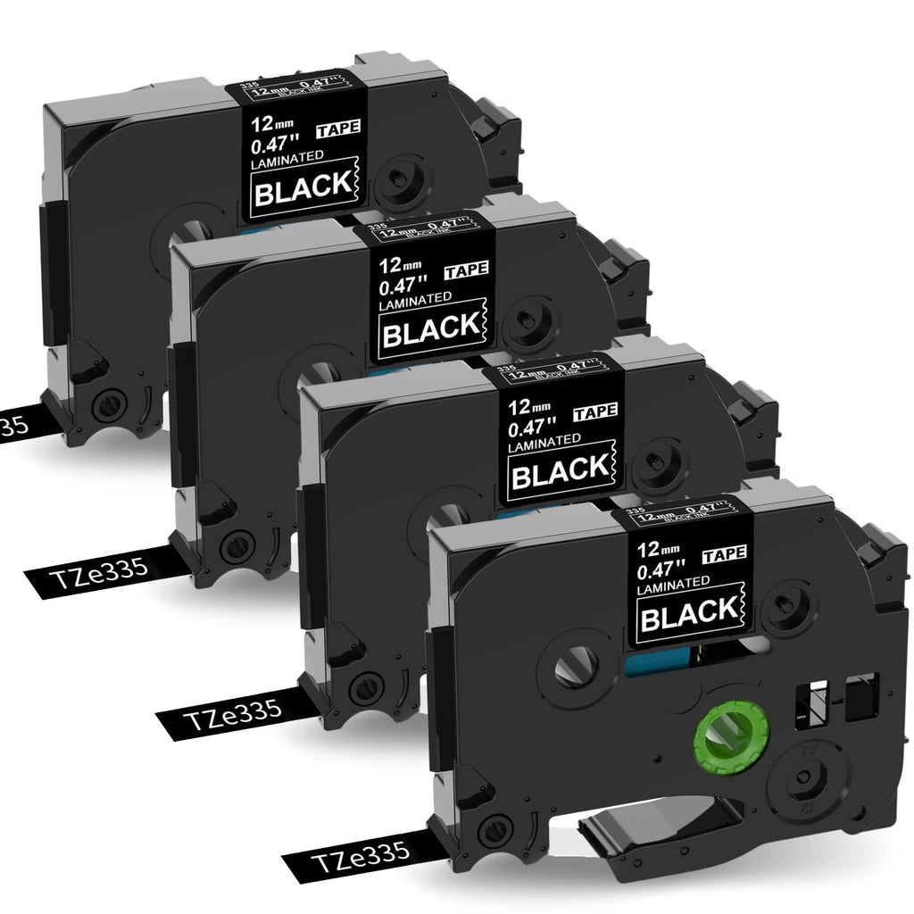 [Australia - AusPower] - Wonfoucs Ptouch Tape White on Black TZe335 Label Tape Replacement for Brother TZe-335 12mm 0.47 Laminated TZ Tape for Brother PTD210 PTH110 PTD600 PT-1830 PT-1280, 1/2" x 26.2', 4-Pack 
