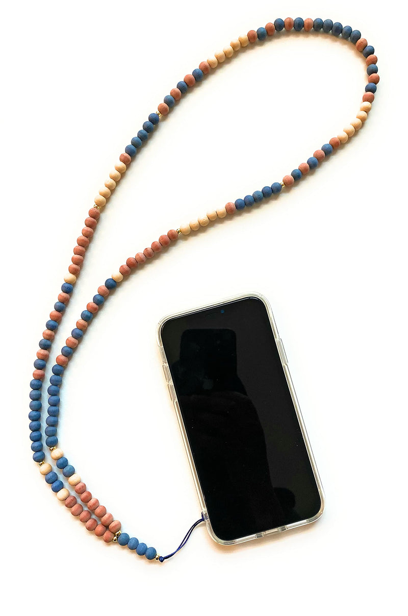 [Australia - AusPower] - Wooden beaded phone chain lanyard gift for women stocking stuffer (Blue with Universal Tab) Blue With Universal Tab 