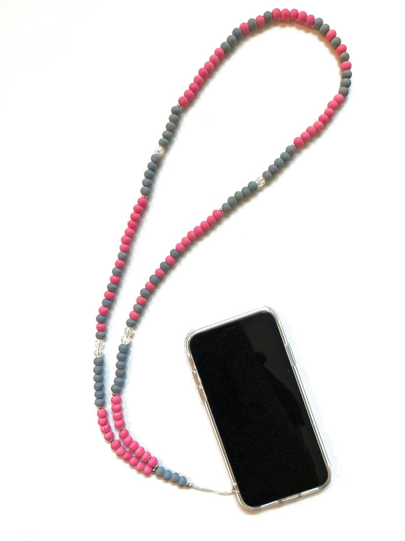 [Australia - AusPower] - Wooden beaded phone chain lanyard gift for women gift for mom gift for girl (Pink with Universal Tab) Pink With Universal Tab 