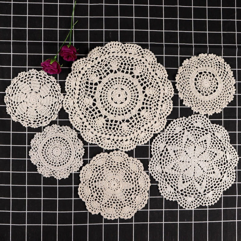 [Australia - AusPower] - GIFOYO 6 Pieces Doilies Crochet Round Lace Doily Handmade Placemats for Kitchen Dining Room Party Dressers Dream Catcher Decoration (Beige) Beige 