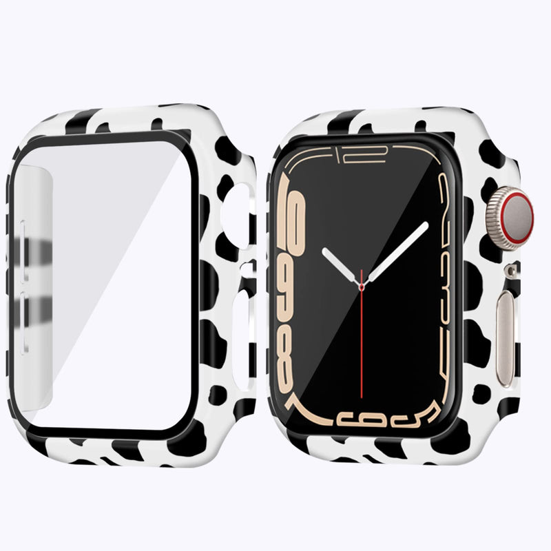[Australia - AusPower] - YeeCASE 2 Pack Hard PC Case with Tempered Glass Screen Protector Compatible with Apple Watch Series 7 45mm, Ultra-Thin Scratch Resistant Overall Protective Cover (41mm, Cow) 41mm 