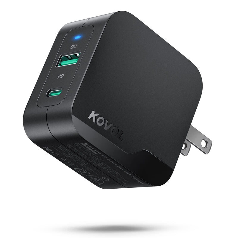 [Australia - AusPower] - USB Wall Charger, KOVOL Sprint 65W USB C Charger, Folding Fast Charging Block 2 Ports, PD&QC Quick GaN Charger for MacBook Pro/Air, iPhone 13/12/11, iPad Pro, Dell XPS, Galaxy, Switch, and More 