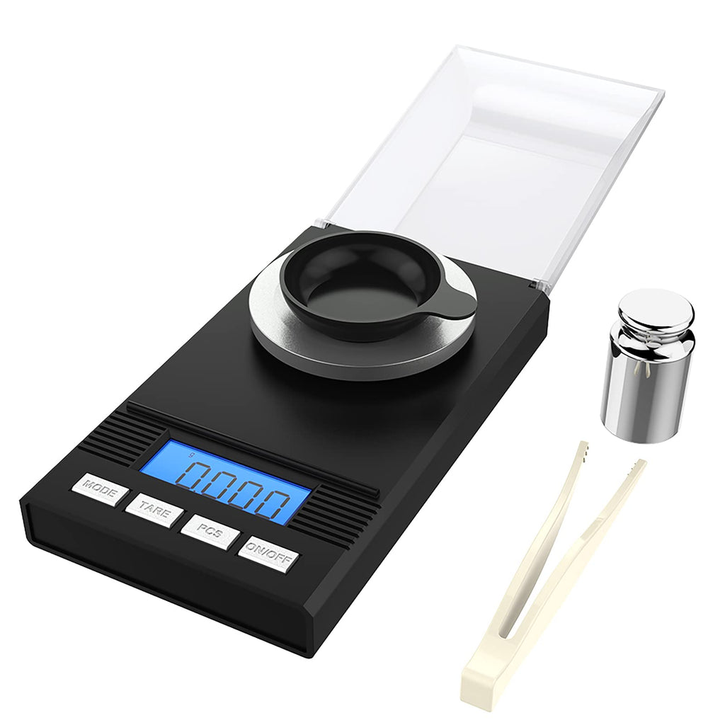 [Australia - AusPower] - Milligram Scale, 50g/0.001g Digital Pocket Scale with LCD Backlit, Mini Gram Scale with Calibration Weights Tweezers Weighing Pans for Powder, Jewelry, Gem, mg Scale 6 Units, Tare, Cal Weight Included 