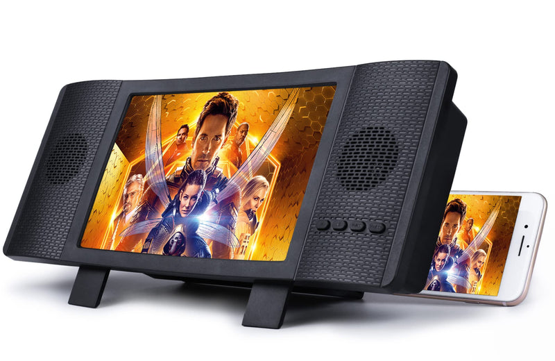 [Australia - AusPower] - 8" Phone Screen Magnifier, Retro TV Cell Phone Amplifier with Bluetooth Speakers, Foldable Phone Holder Stand for Movies Videos Gaming, Compatible with All Smartphones (Black) Black 