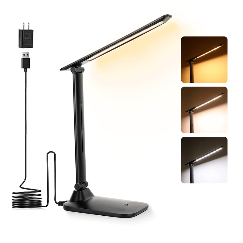 [Australia - AusPower] - LED Desk Lamp, Desk Lamps for Home Office, Dimmable Eye-Caring Desk Light with 3 Color Modes, Touch Control Adjustable Table Office Lamp, Foldable Desk Lamp with Adapter, Black 