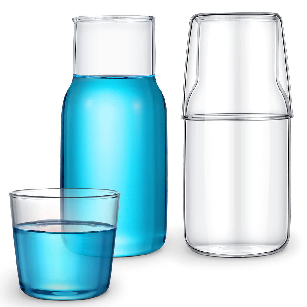 [Australia - AusPower] - 2 Sets Bedside Night Water Carafe with Tumbler Glass 17.5 oz Bedside Carafe Glass Mouthwash Container for Bathroom Large Night Water Glass for Bedroom Nightstand Bathroom Living Room (Clear Color) Clear Color 