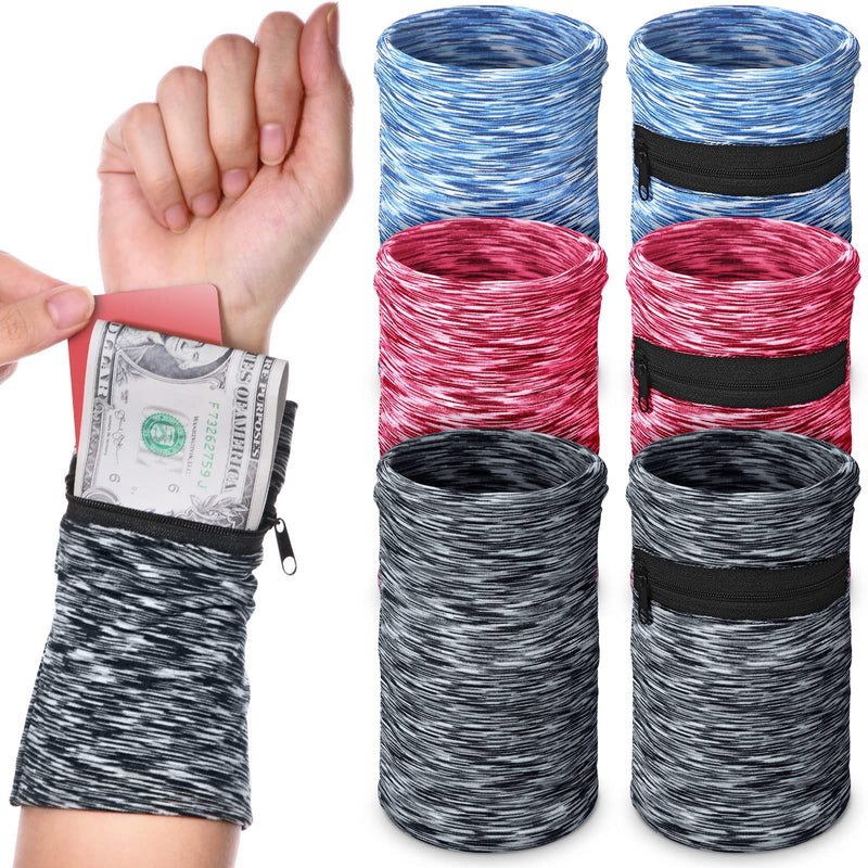 [Australia - AusPower] - 6 Pieces Wrist Wallet Wristband Running Wrist Pouch with 2 Pockets Zipper Wrist Wallets for Women Men Wrist Wallet for Running Walking Hiking Jogging Travel 